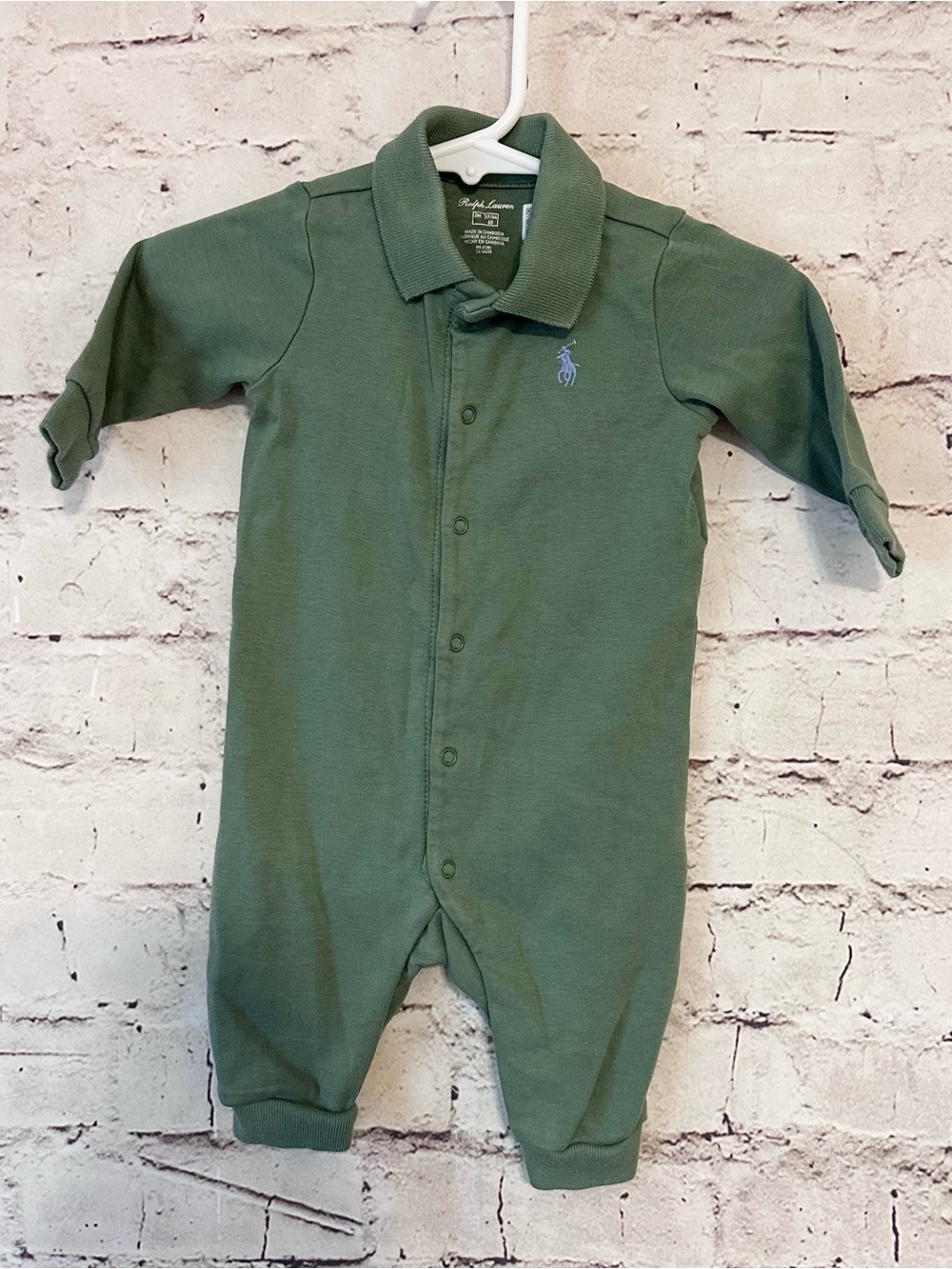 Ralph Lauren Olive Green Polo-Style Baby One-Piece
